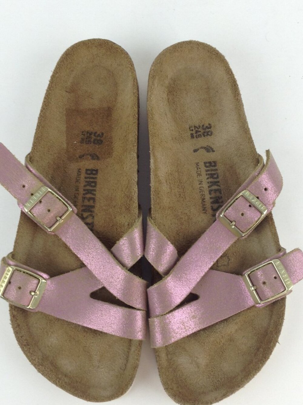 Birkenstock Yao Washed Metallic Pink Leather Sandals